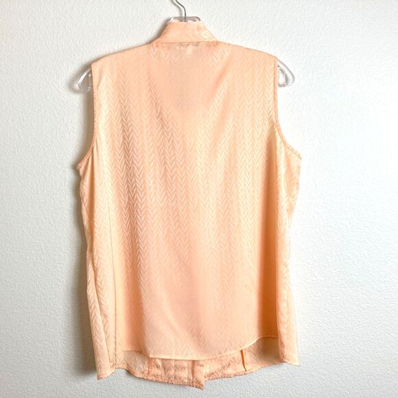 Calvin Klein Button Up Blouse Size M Peach Orange Tie Neck Bow Office Business - Picture 5 of 7